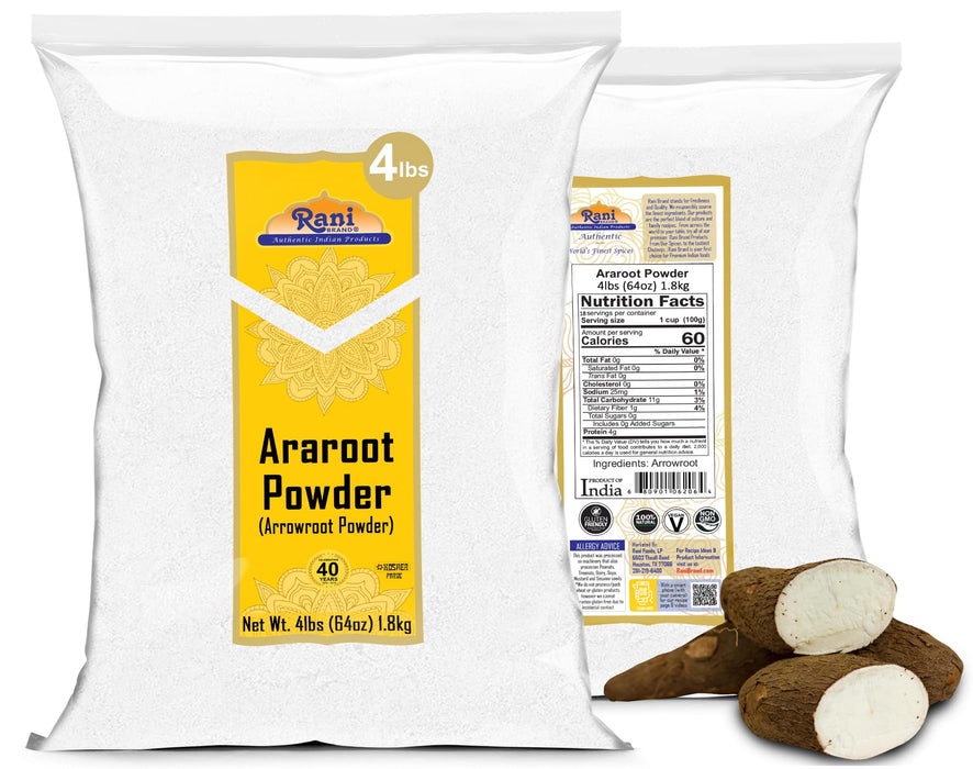 Rani Araroot (Arrowroot) Powder, Starch 64oz (4lbs) 1.81kg Bulk ~ All Natural | Gluten Friendly | No Color | Vegan | NON-GMO | Kosher | Indian Origin