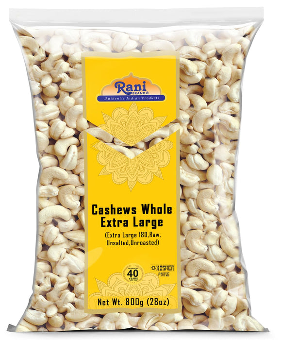 Rani Raw Cashews Whole W180 Extra Large (uncooked, unsalted) 28oz (800g) ~ All Natural, No Preservatives | Vegan | NON-GMO | Kosher | Gluten Friendly