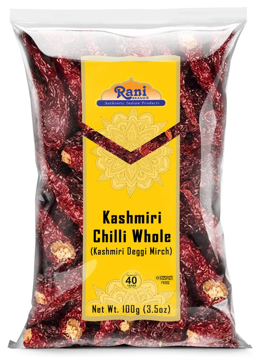 Rani Kashmiri Chilli Whole (Deggi Mirch, Low Heat) 3.5oz (100g) ~ Natural | Salt-Free | Vegan | No Colors | Gluten Friendly | NON-GMO | Kosher | Indian Origin