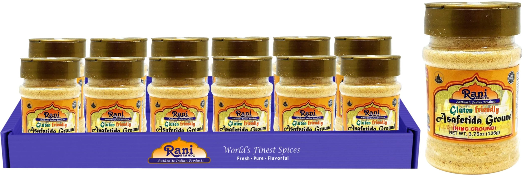 Rani Asafetida (Hing) Ground 3.75oz (106g) Gluten Friendly, PET Jar, Pack of 12 ~ All Natural | Salt Free | Vegan | Non-GMO | Asafoetida Indian Spice | Best for Onion Garlic Substitute