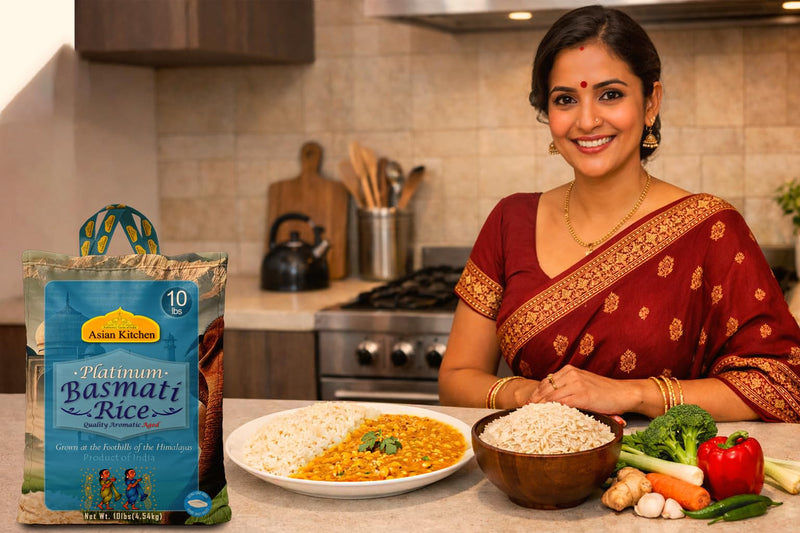 Asian Kitchen Platinum White Basmati Rice Extra Long Aged 10lbs (4.54kg) ~ All Natural | Vegan | Gluten Friendly | Indian Origin