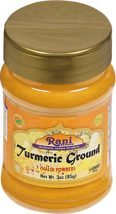 Rani Turmeric (Haldi) Root Powder Spice, (High Curcumin Content) 3oz (85g) PET Jar ~ All Natural | 100% Pure, Salt Free | Vegan | Gluten Friendly | NON-GMO | Kosher | Indian Origin