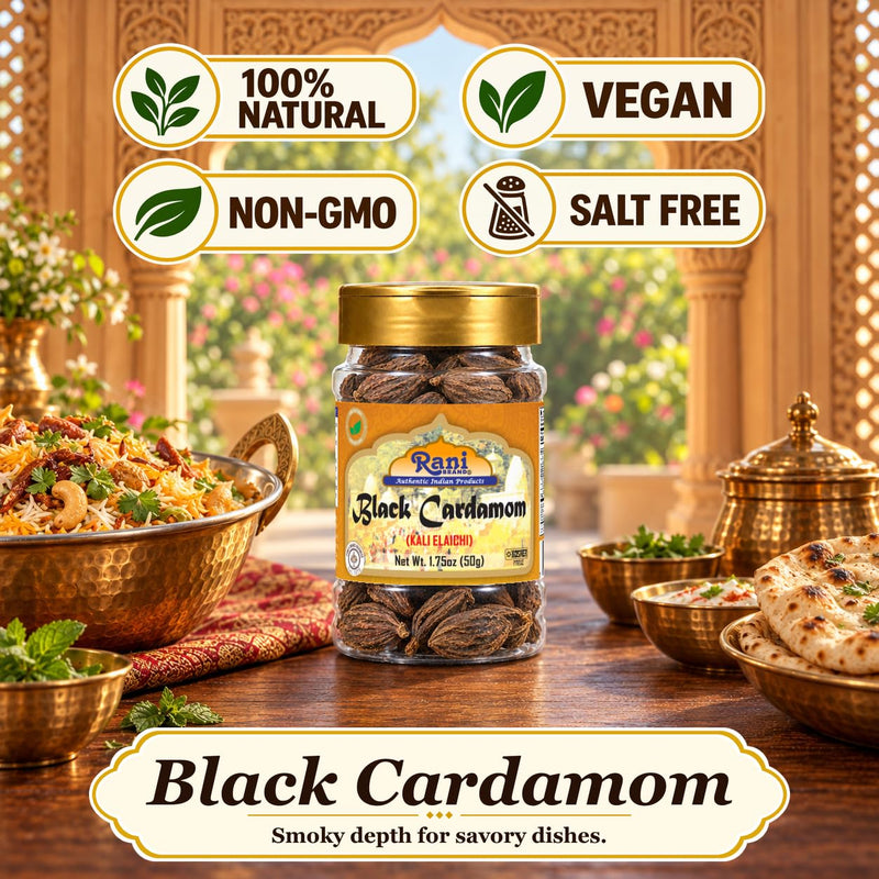 Rani Black Cardamom Pods (Kali Elachi) Whole Indian Spice 1.75oz (50g) PET Jar ~ Natural | Vegan | Gluten Friendly | NON-GMO | Kosher | Indian Origin