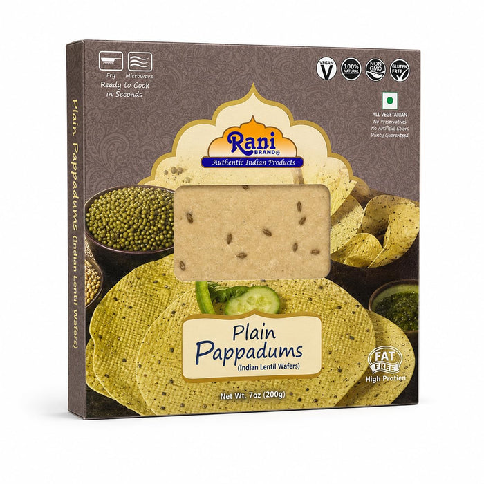 Rani Pappadums (Indian Lentil Wafer Snack) Plain Papad 7oz (200g) Approximately 15pc, 7 inches, Pack of 2 ~ All Natural | Gluten Friendly | NON-GMO