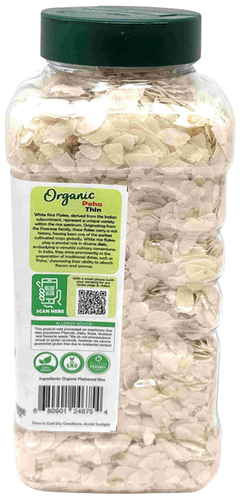Rani Organic Poha (Powa) Thin Cut (Flattened Rice) 14oz (400g) PET Jar ~ All Natural, Salt-Free | Vegan | Kosher | No Colors | Gluten Friendly | Indian Origin | USDA Certified Organic
