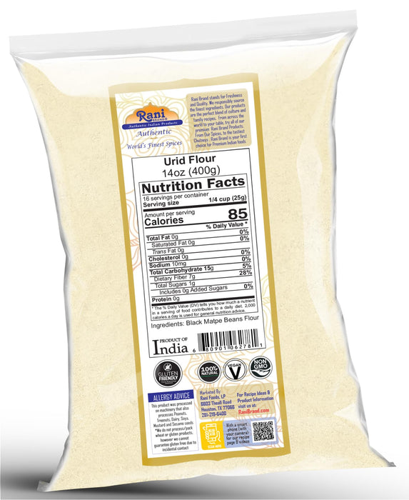 Rani Urid/Urad Flour (Black Matpe Beans Flour) 14oz (400g) ~ All Natural | Vegan | Gluten Friendly | NON-GMO | Kosher | Indian Origin