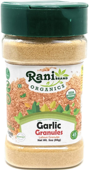 Rani Organic Granulated Garlic (Lahsun Granules) 3oz (85g) PET Jar ~ All Natural | Gluten Friendly | Vegan | NON-GMO | Kosher | No Salt or fillers | Indian Origin | USDA Certified Organic