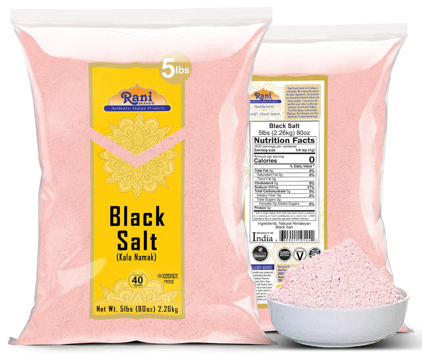 Rani Black Salt Powder (Kala Namak) Mineral 80oz (5lbs) 2.27kg Bulk ~ Unrefined, Pure and Natural | Vegan | Gluten Friendly | NON-GMO | Kosher | Indian Origin