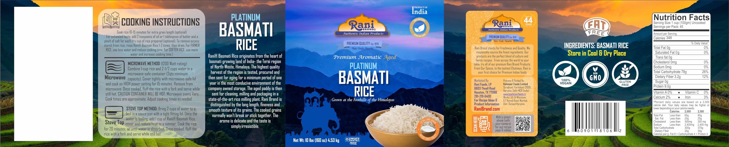 Rani Platinum White Basmati Rice Extra Long Aged 160oz (10lbs) 4.53kg PET Jar ~ All Natural | Gluten Friendly | Vegan | Indian Origin | Kosher | Export Quality