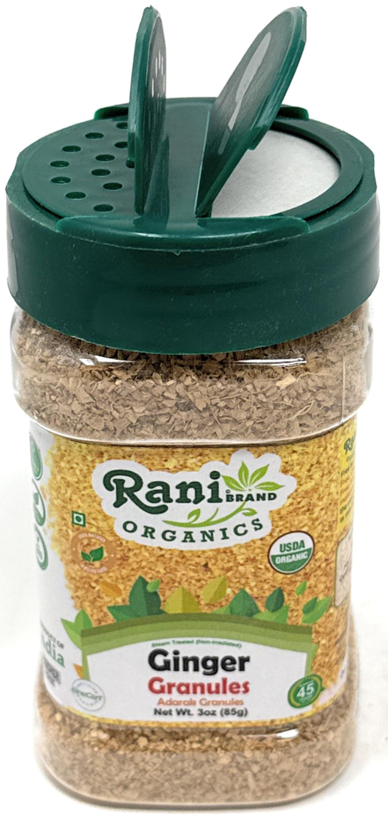 Rani Organic Granulated Ginger (Adarak Granules) 3oz (85g) PET Jar ~ All Natural | Gluten Friendly | Vegan | NON-GMO | Kosher | No Salt or fillers | Indian Origin | USDA Certified Organic