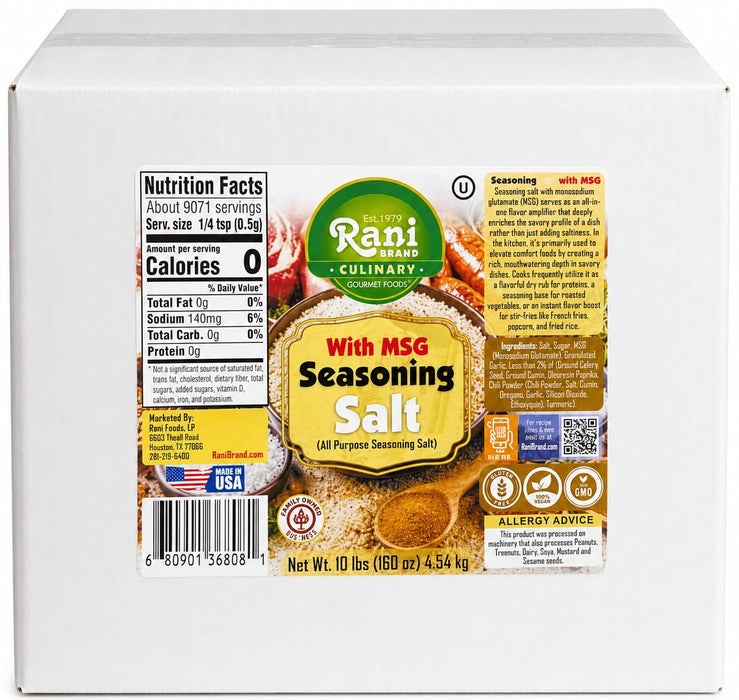 Rani Seasoning Salt with MSG (All Purpose Seasoning Salt) 160oz (10lbs) 4.54kg Bulk Box ~ Gluten Free | NON-GMO | Kosher | Vegan | Sodium Free | Product of USA