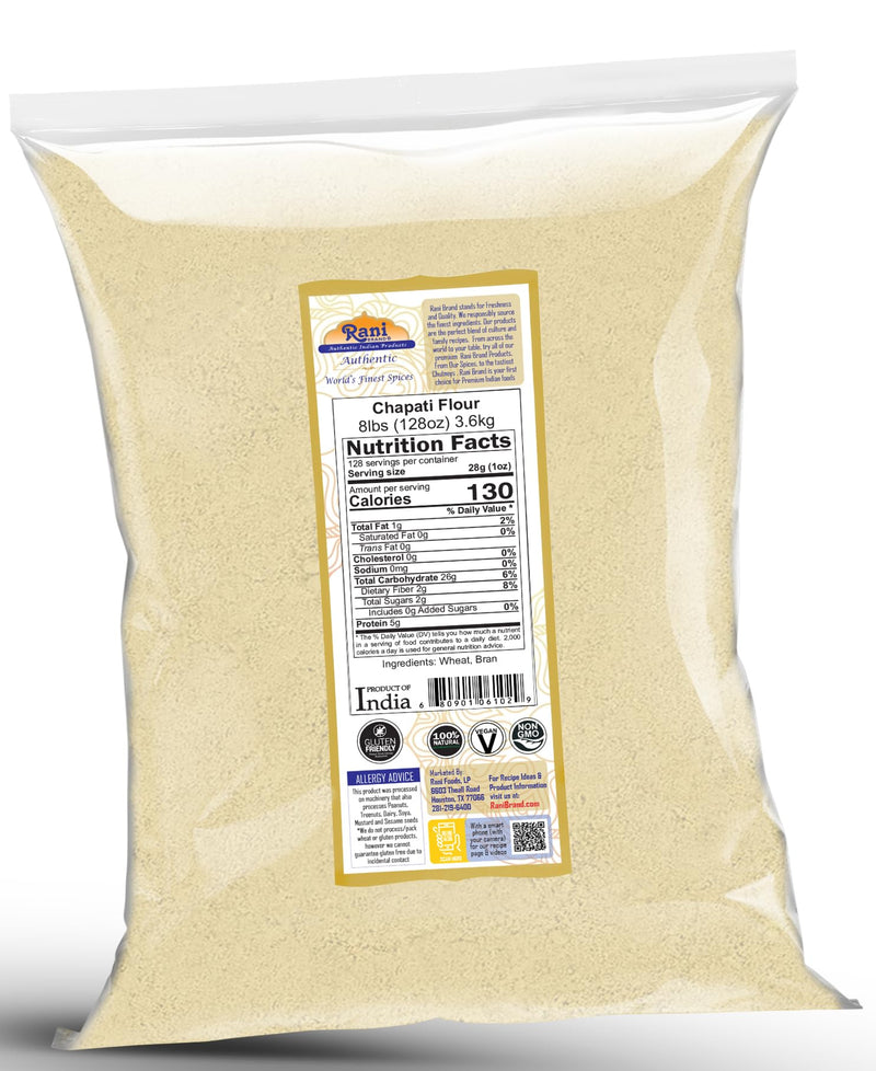 Rani Chapati Flour (100% Pure Whole Wheat Atta), For Making Roti & Indian Breads 128oz (8lbs) 3.63kg Bulk ~ All Natural | Vegan | No Salt or Colors | NON-GMO | Kosher | Indian Origin
