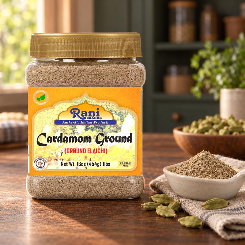 Rani Cardamom (Elachi) Ground, Powder Indian Spice 16oz (1lb) 454g PET Jar ~ All Natural | No Color Added | Gluten Friendly | Vegan | NON-GMO | Kosher | No Salt or Fillers