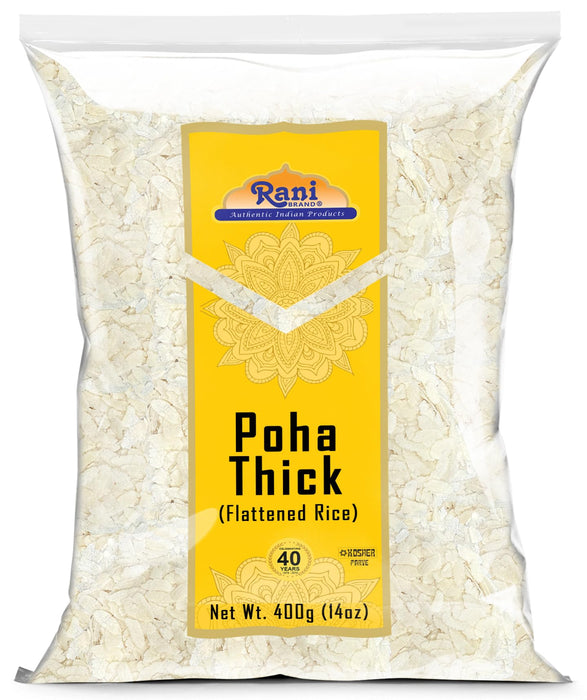 Rani Poha (Powa) Thick Medium-Cut (Flattened Rice) 14oz (400g) ~ All Natural, Salt-Free | Vegan | Kosher | No Colors | Gluten Friendly | Indian Origin