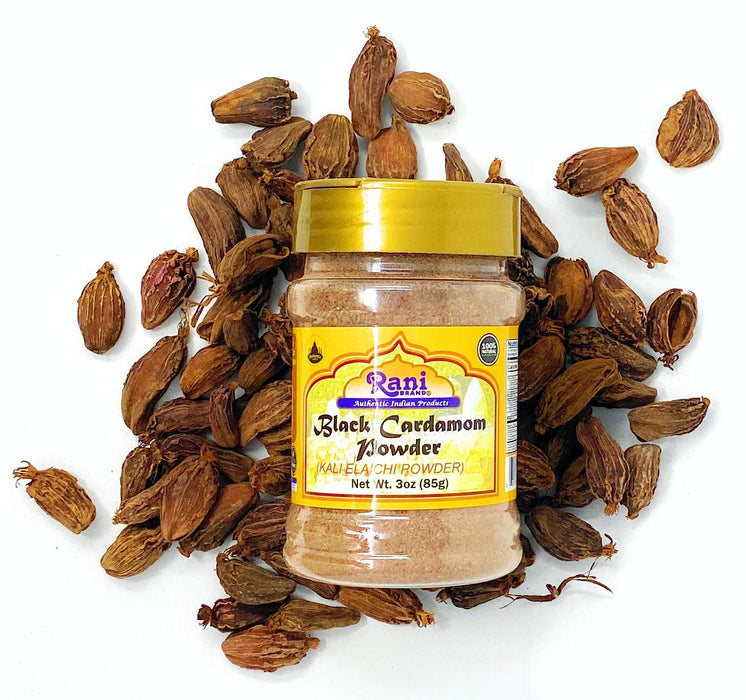 Rani Black Cardamom Powder (Kali Elachi) Indian Spice 3oz (85g) PET Jar ~ Natural | Vegan | Gluten Friendly | NON-GMO | Kosher | Indian Origin
