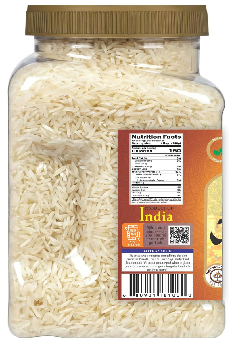 Rani Platinum White Basmati Rice Extra Long Aged, 48oz (3lbs) 1.36kg PET Jar ~ All Natural | Vegan | Kosher | Gluten Friendly | Indian Origin