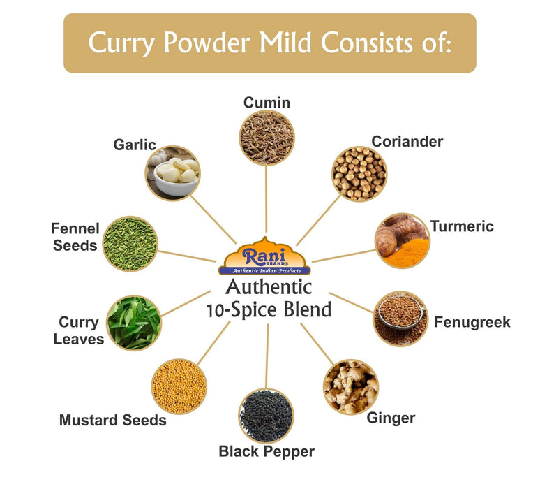 Rani Curry Powder Mild (10-Spice Authentic Indian Blend) 16oz (1lb) 454g PET Jar, Pack of 6 ~ All Natural | Salt-Free | NO Chili or Peppers | Vegan | Gluten Friendly | NON-GMO | Kosher | Indian Origin