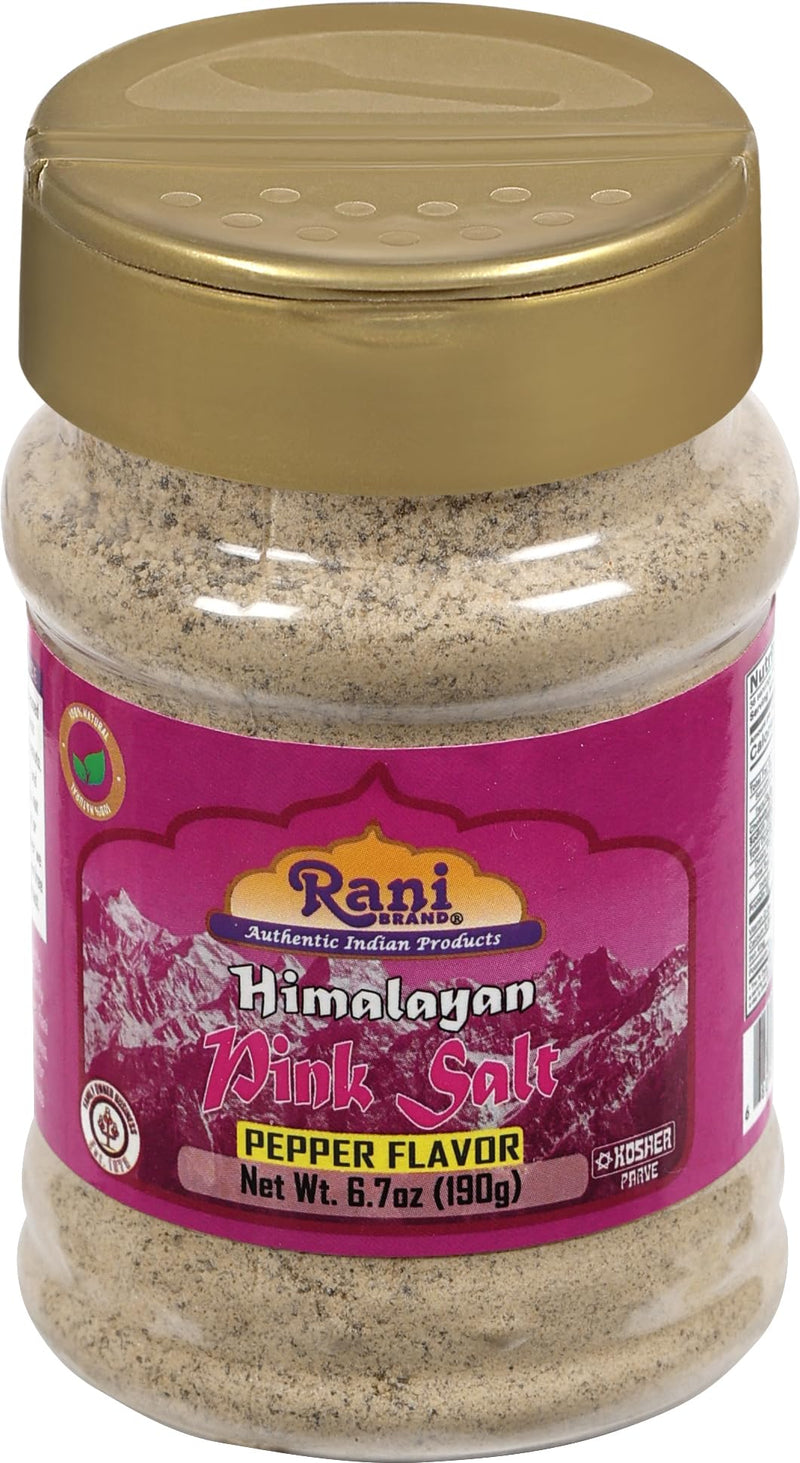 Rani Himalayan Pink Salt Pepper Flavor (84 Essential Trace Minerals) 6.7oz (190g) PET Jar ~ All Natural | Vegan | Gluten Friendly | NON-GMO | Indian Origin
