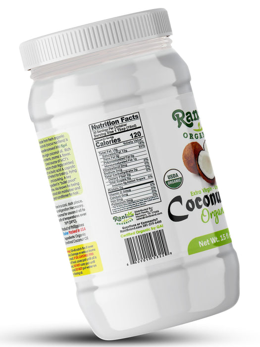 Rani Organic Extra Virgin Coconut Oil, Unrefined 15 fl oz (444ml) Pack of 2, Cold Pressed, NON-GMO | Gluten Free | Kosher | Vegan | 100% Natural | USDA Certified Organic