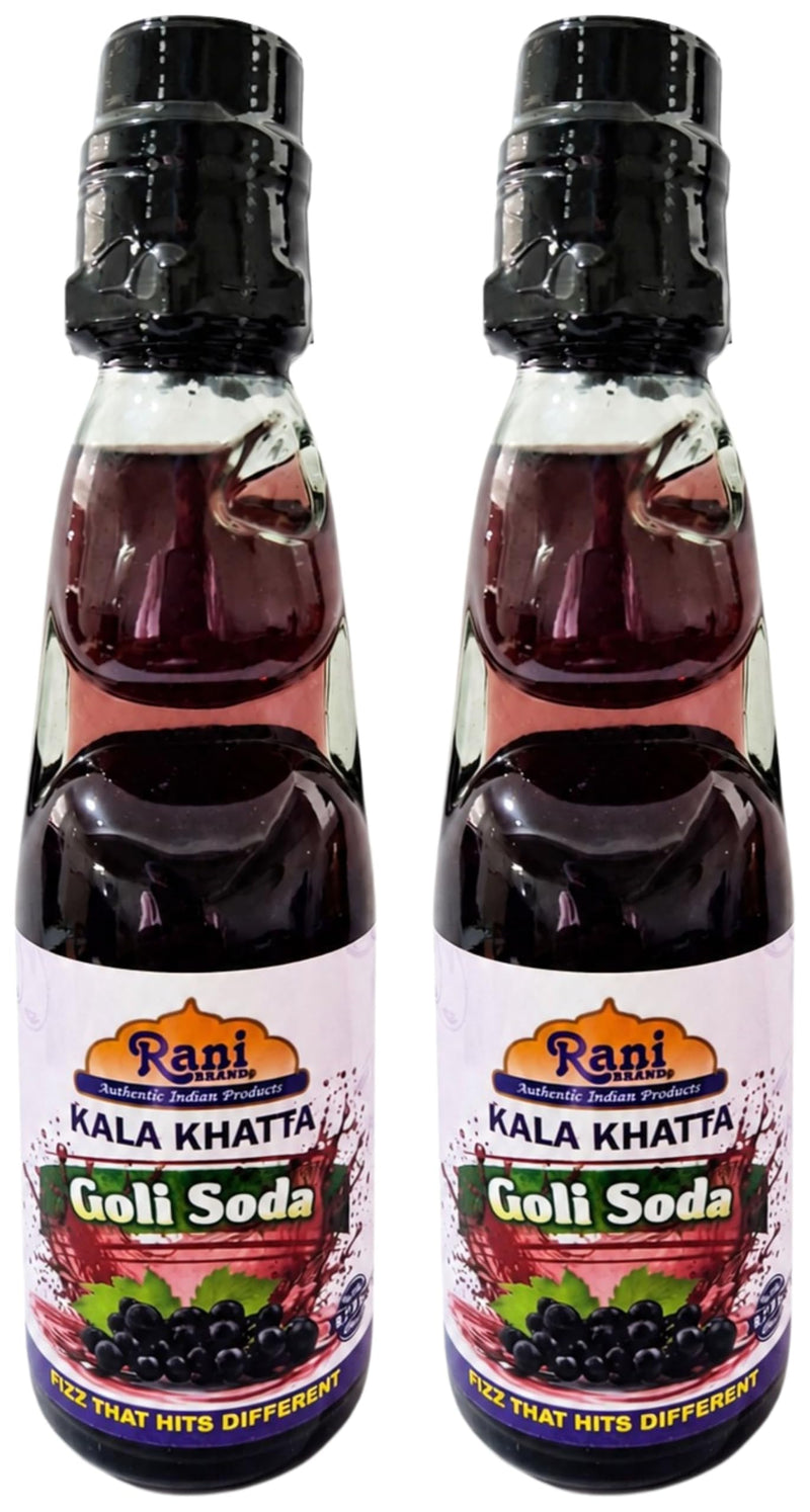 Rani Kala Khatta (Black Grapes) Goli Soda 6.7 fl oz (200 ml) Glass Bottle with Marble Seal, Pack of 2 ~ Vegan | Gluten Free | Non-GMO | Indian Origin