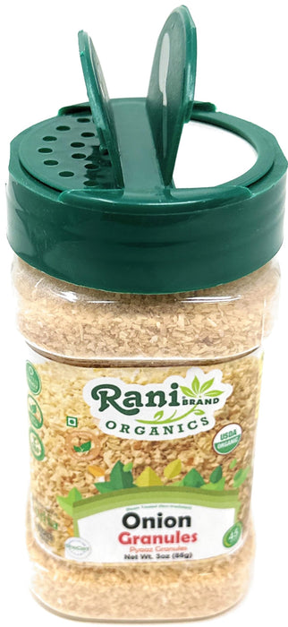 Rani Organic Granulated Onion (Pyaaz Granules) 3oz (85g) PET Jar ~ All Natural | Gluten Friendly | Vegan | NON-GMO | Kosher | No Salt or fillers | Indian Origin