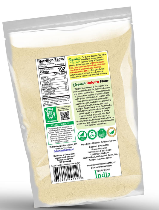 Rani Organic Rajgara Flour (Amaranth Flour) 16oz (1lb) 454g ~ All Natural | Vegan | Gluten Friendly | NON-GMO | Kosher | Indian Origin | USDA Organic Certified