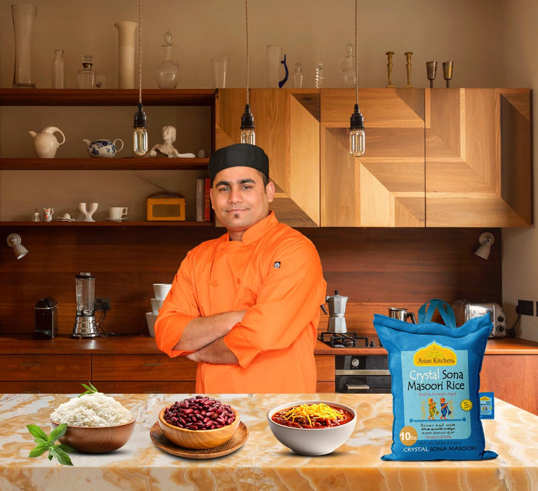 Asian Kitchen Crystal Sona Masoori Aged Rice 10lbs (4.54kg) Short Grain Rice ~ All Natural | Gluten Friendly | Vegan | Kosher | Indian Origin | Export Quality