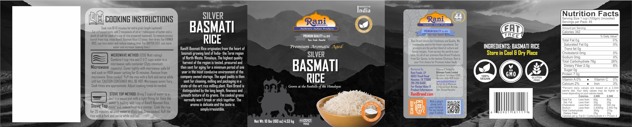 Rani Silver White Basmati Rice Extra Long Aged 160oz (10lbs) 4.53kg PET Jar ~ All Natural | Gluten Friendly | Vegan | Indian Origin | Kosher | Export Quality