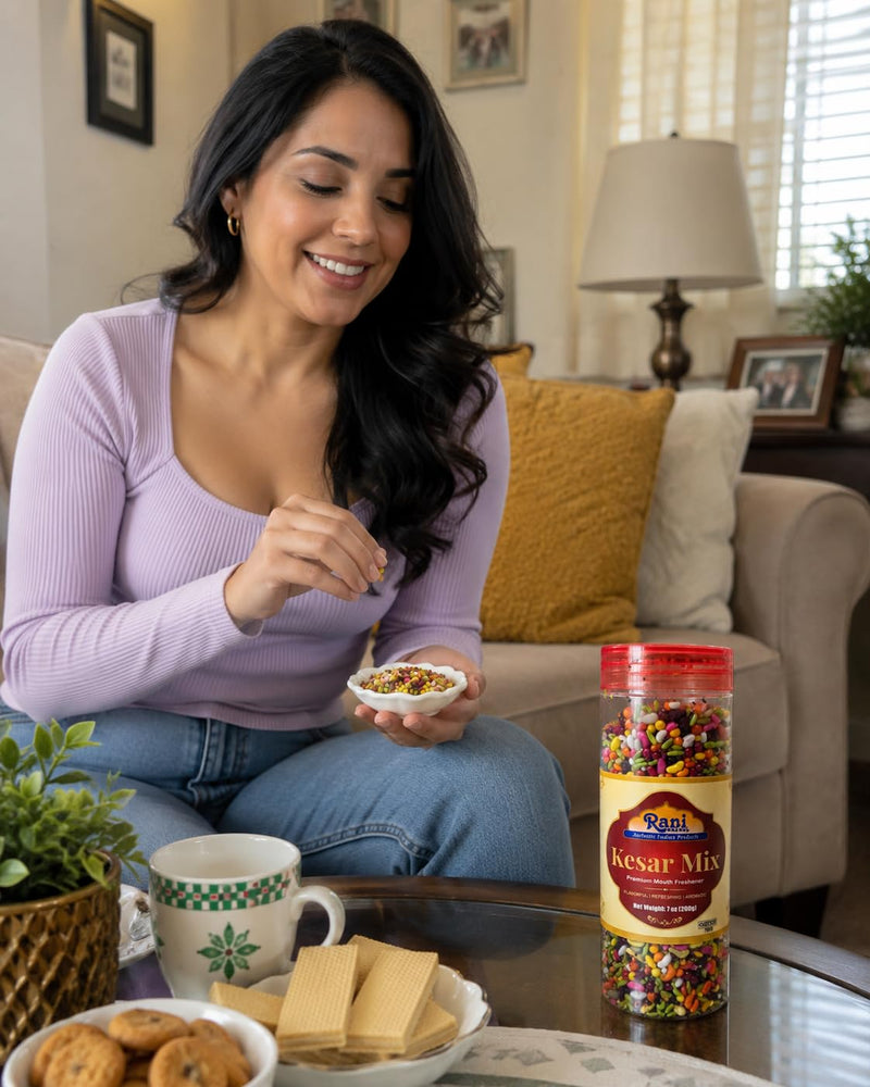 Rani Kesar Mix (Premium Mouth Freshener) 7oz (200g) PET Jar, After meal Candy ~ Indian Tasty Treats | Vegan | Gluten Friendly | NON-GMO | Indian Origin
