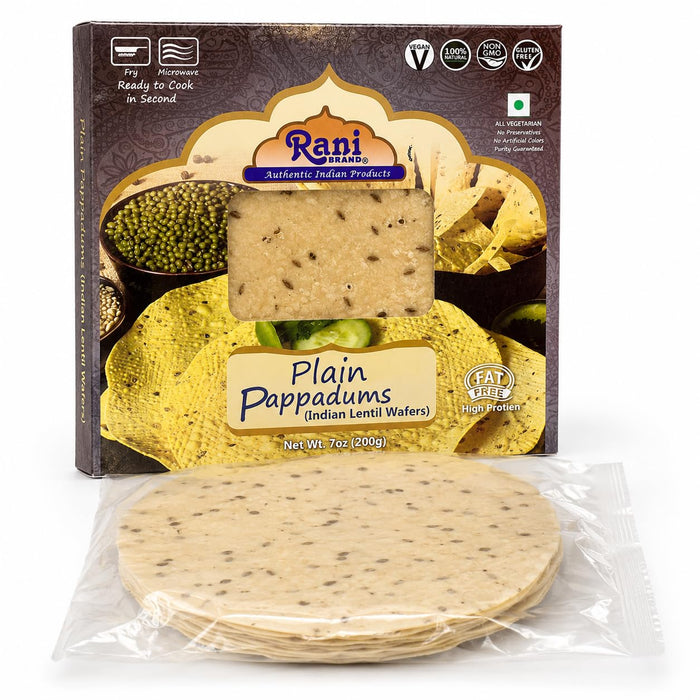 Rani Pappadums (Indian Lentil Wafer Snack) Plain Papad 7oz (200g) Approximately 15pc, 7 inches, Pack of 2 ~ All Natural | Gluten Friendly | NON-GMO