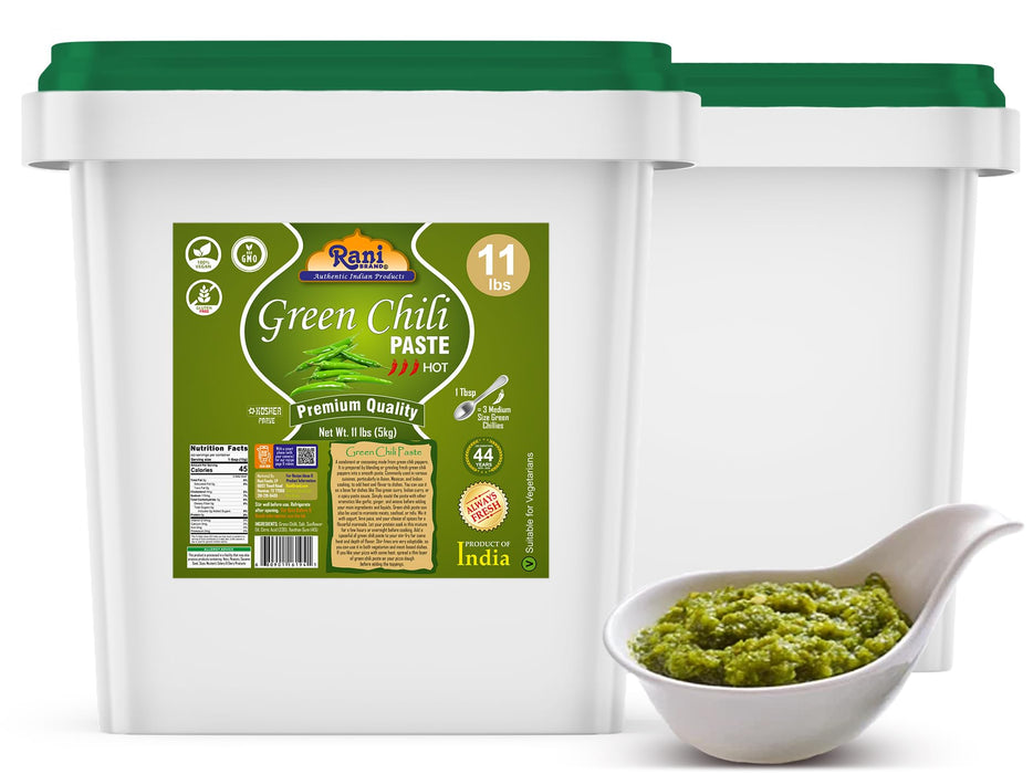 Rani Green Chilli Cooking Paste 176oz (11lbs) 5kg Bulk ~ Vegan | Gluten Free | NON-GMO | Kosher | No Colors | Indian Origin