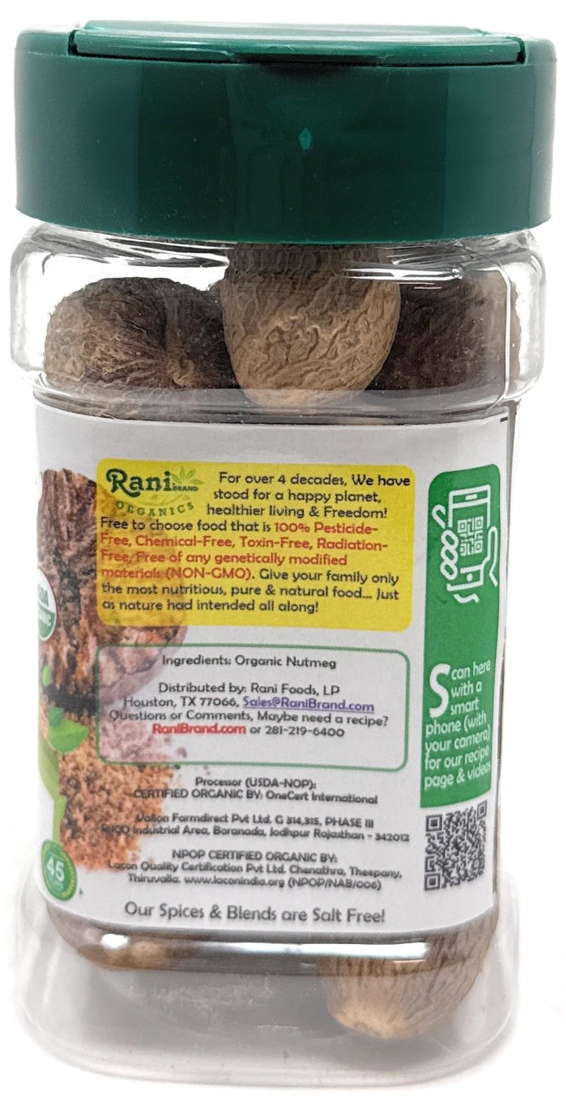 Rani Organic Nutmeg (Jaiphul) Whole Spice, 17-19 Pieces, 3oz (85g) PET Jar ~ All Natural | Vegan | Gluten Friendly | NON-GMO | Kosher | Indian Origin | USDA Certified Organic