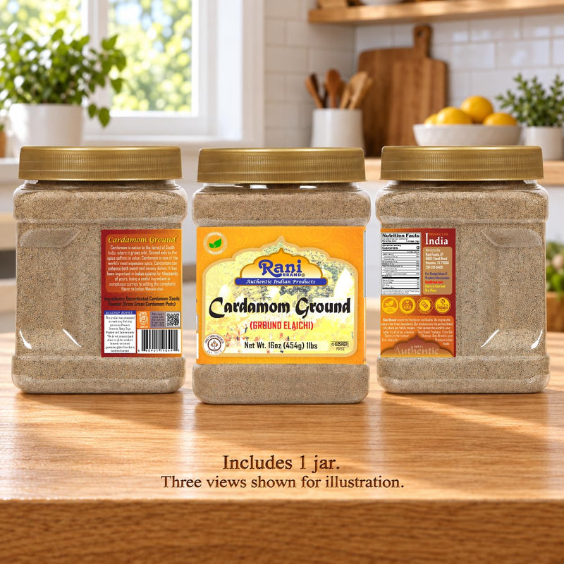 Rani Cardamom (Elachi) Ground, Powder Indian Spice 16oz (1lb) 454g PET Jar ~ All Natural | No Color Added | Gluten Friendly | Vegan | NON-GMO | Kosher | No Salt or Fillers