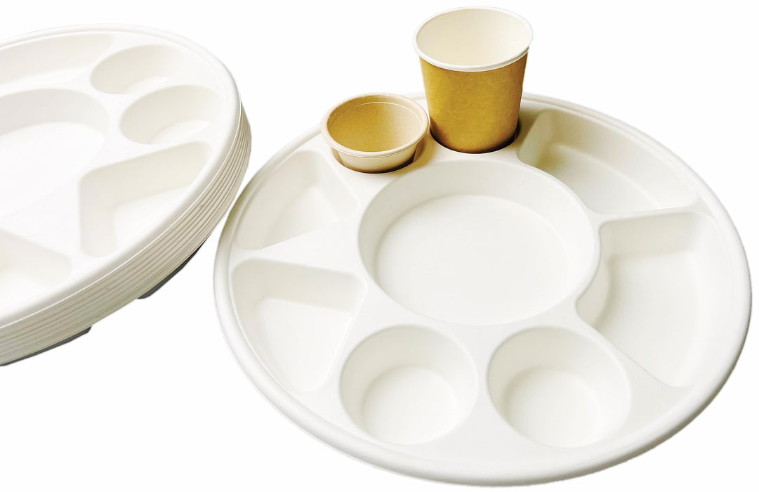 Bulk Disposable 9 compartments Round Party Tray / Thali / Plates