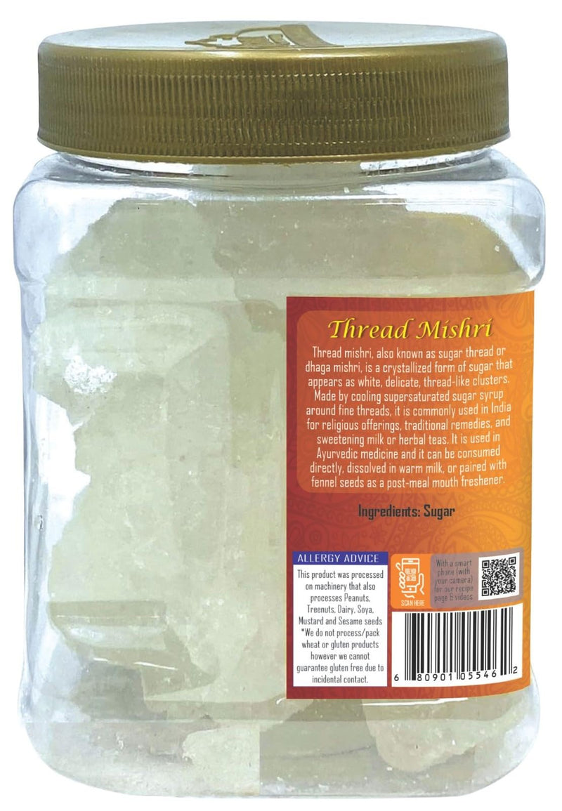 Rani Thread Misri (Rock Sugar / Dhaga Mishri) 17.5oz (1.1lbs) 500g PET Jar ~ All Natural | Gluten Friendly | No Colors | Vegan | Kosher | Indian Origin