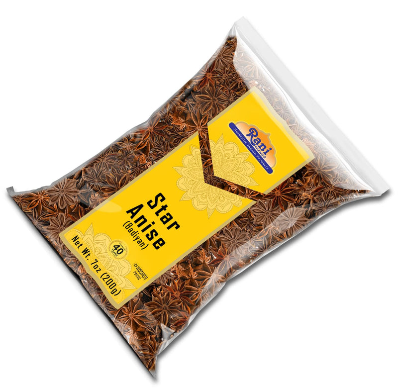 Rani Star Anise Seeds, Whole Pods (Badian Khatai) Spice 7oz (200g) ~ All Natural | Gluten Friendly | Kosher | Vegan | Whole Chinese Anise Star Sun Dried Spice, Anis Estrella / Illicium Verum, Widely Used for Baking, Drinks, Cooking, and Tea