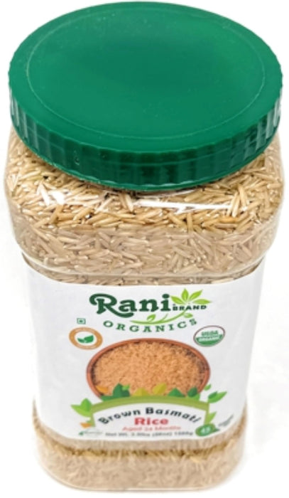 Rani Brown Basmati Rice Extra Long Aged 56oz (3.5lbs) 1.59kg PET Jar ~ All Natural | Gluten Friendly | Vegan | Indian Origin | Kosher | Export Quality | USDA Certified Organic