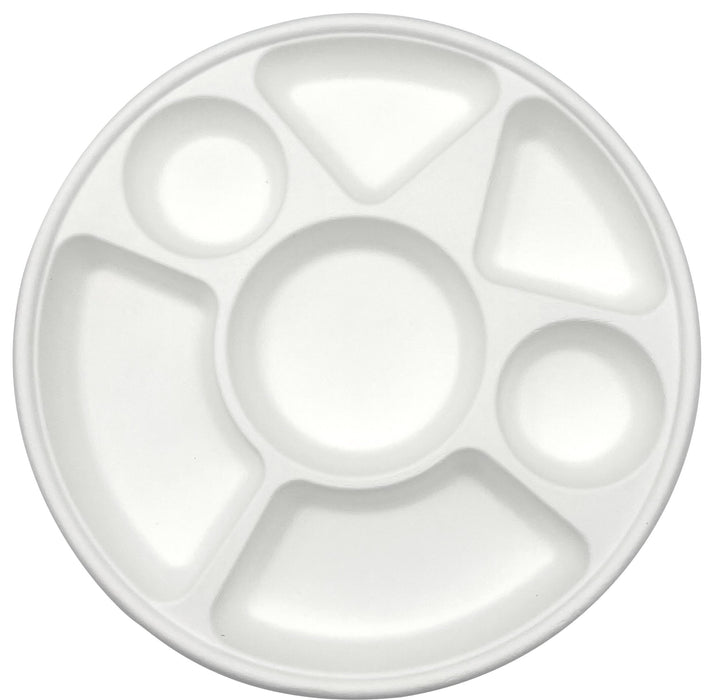 Rani 7 Compartment Round Biodegradable Divided Plates, Pack of 500 ~ Party, Thali, Buffet | Disposable & Eco-Friendly | Heavy-Duty Sturdy Paper Bagasse | Premium Quality | 11" Diameter, 1.38" Height