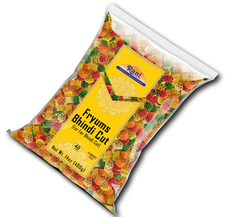 Rani Far Far / Fryums (Wheat & Tapioca Pellet) Bhindi Shape 14oz (400g) ~ Vegan, Kosher, Uncooked, Used to make papad / chip snack