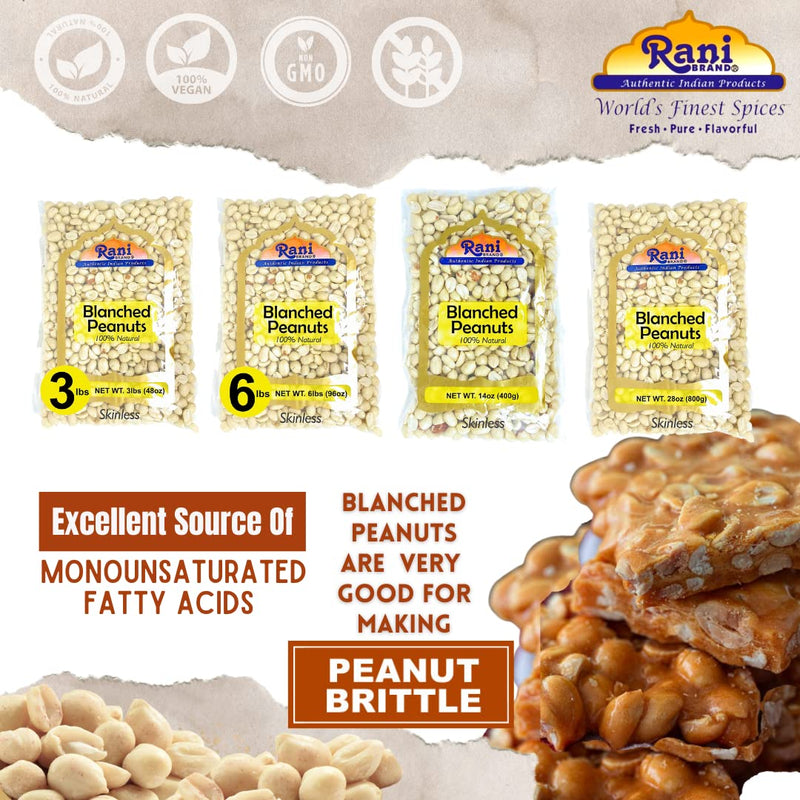 Rani Peanuts Skinless (Blanched, Uncooked) 48oz (3lbs) 1.36kg Bulk ~ All Natural | Vegan | Gluten Friendly | Kosher | Fresh Product of USA ~ Spanish Grade Groundnuts