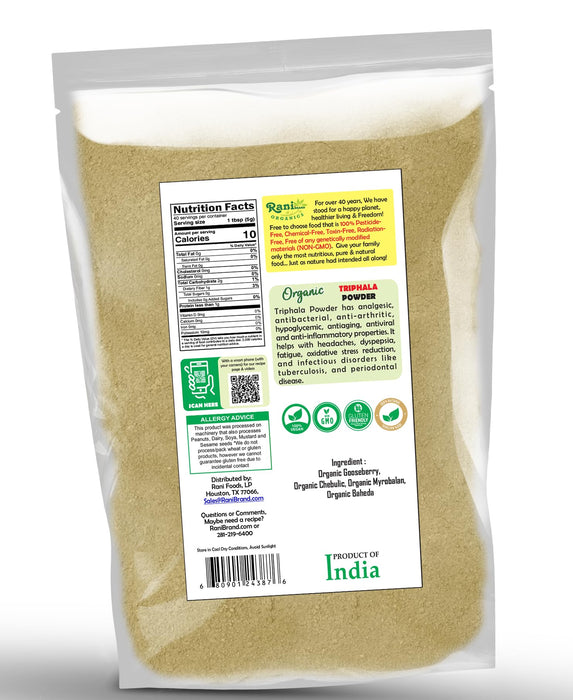 Rani Organic Triphla Powder (Traditional Fruit Blend) 7oz (200g) ~ All Natural | Gluten Friendly | Vegan | Non-GMO | Kosher | No Salt or fillers | Indian Origin | USDA Organic Certified