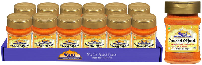 Rani Tandoori Masala (Natural, No Colors Added) Indian 11-Spice Blend 3oz (85g) PET Jar, Pack of 12 ~ Salt Free | Vegan | Gluten Friendly | NON-GMO | Kosher | Indian Origin