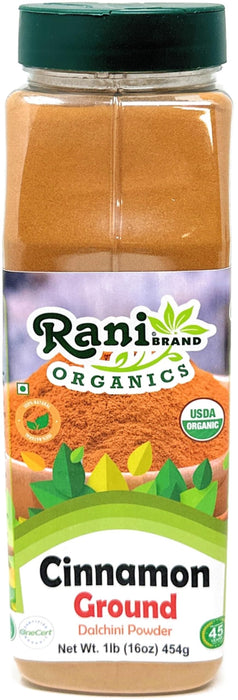 Rani Organic Cinnamon Powder (Ground) Spice 16oz (1lb) 454g PET Jar ~ All Natural | Salt-Free | Vegan | No Colors | Gluten Friendly | NON-GMO | Kosher | USDA Certified Organic