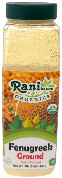 Rani Organic Fenugreek (Methi) Seeds Ground Powder 16oz (1lb) 454g Jar, Trigonella foenum graecum ~ All Natural | Vegan | Gluten Friendly | Non-GMO | Kosher | Indian Origin | USDA Certified Organic