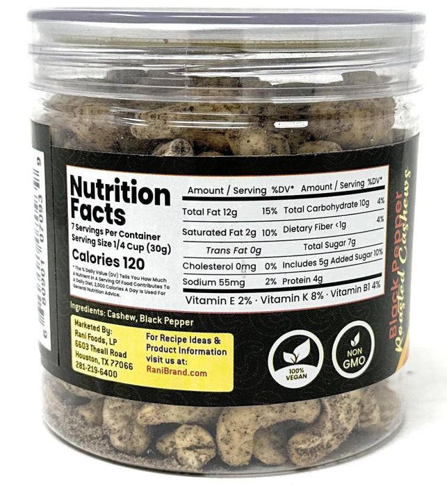 Rani Black Pepper Roasted Cashews 7oz (200g) PET Jar, Pack of 6, Non-Fried, Oil Free ~ All Natural | Vegan | Gluten Friendly | NON-GMO | Kosher | Air Roasted, Crunchy & Flavorful