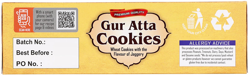Rani Gur Atta Cookies (Wheat Cookies with the Flavor of Jaggery) 14oz (400g) Pack of 3+1 FREE, Premium Quality Indian Cookies ~ All Natural | Vegan | Non-GMO | Indian Origin