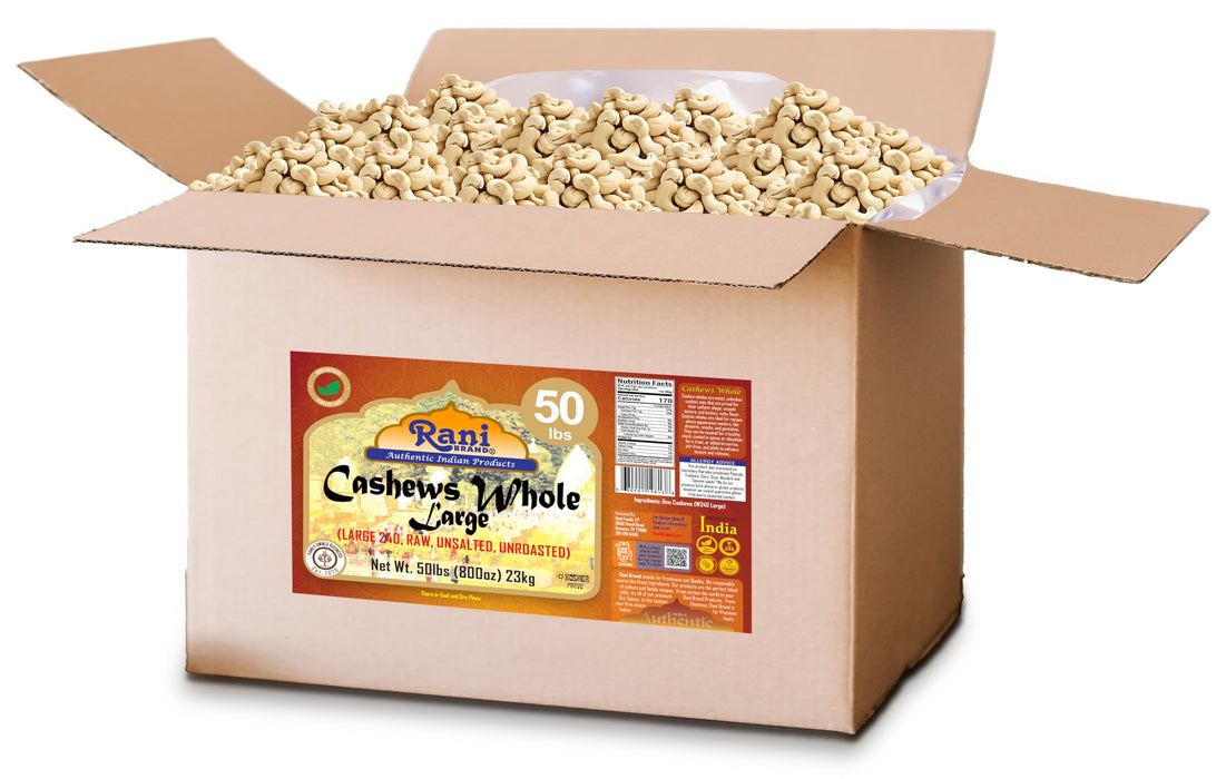 Rani Raw Cashews Whole W240 Large (uncooked, unsalted) 800oz (50lbs) 23kg Vacuum Packed, Bulk Box ~ All Natural, No Preservatives | Vegan | NON-GMO | Kosher | Gluten Friendly