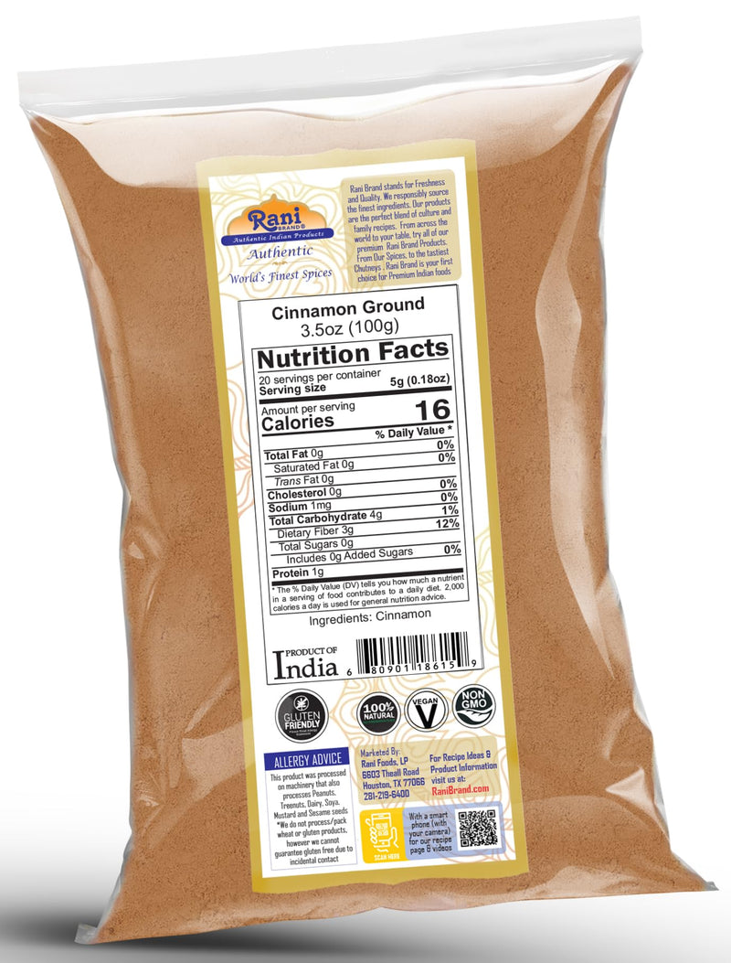Rani Cinnamon Powder (Ground) Spice 3.5oz (100g) ~ All Natural, Salt-Free | Vegan | No Colors | Gluten Free Ingredients | NON-GMO | Kosher
