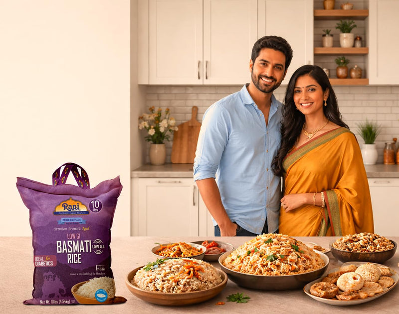 Rani White Basmati Rice Low GI (Glycemic Index) Extra Long Aged, Ideal for Diabetics, 10lbs (160oz) Pack of 4 Cloth Bag ~ All Natural | Gluten Free | Vegan | Indian Origin | Export Quality