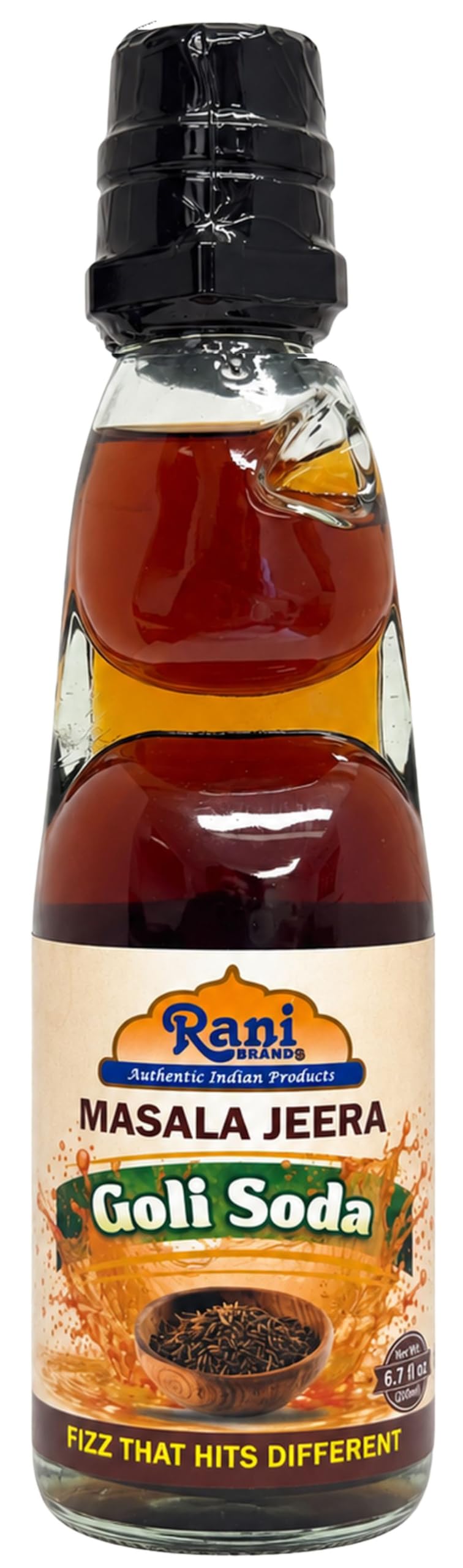Rani Masala Jeera Goli Soda 6.7 fl oz (200 ml) Glass Bottle with Marble Seal, Pack of 6 ~ Vegan | Gluten Free | Non-GMO | Indian Origin